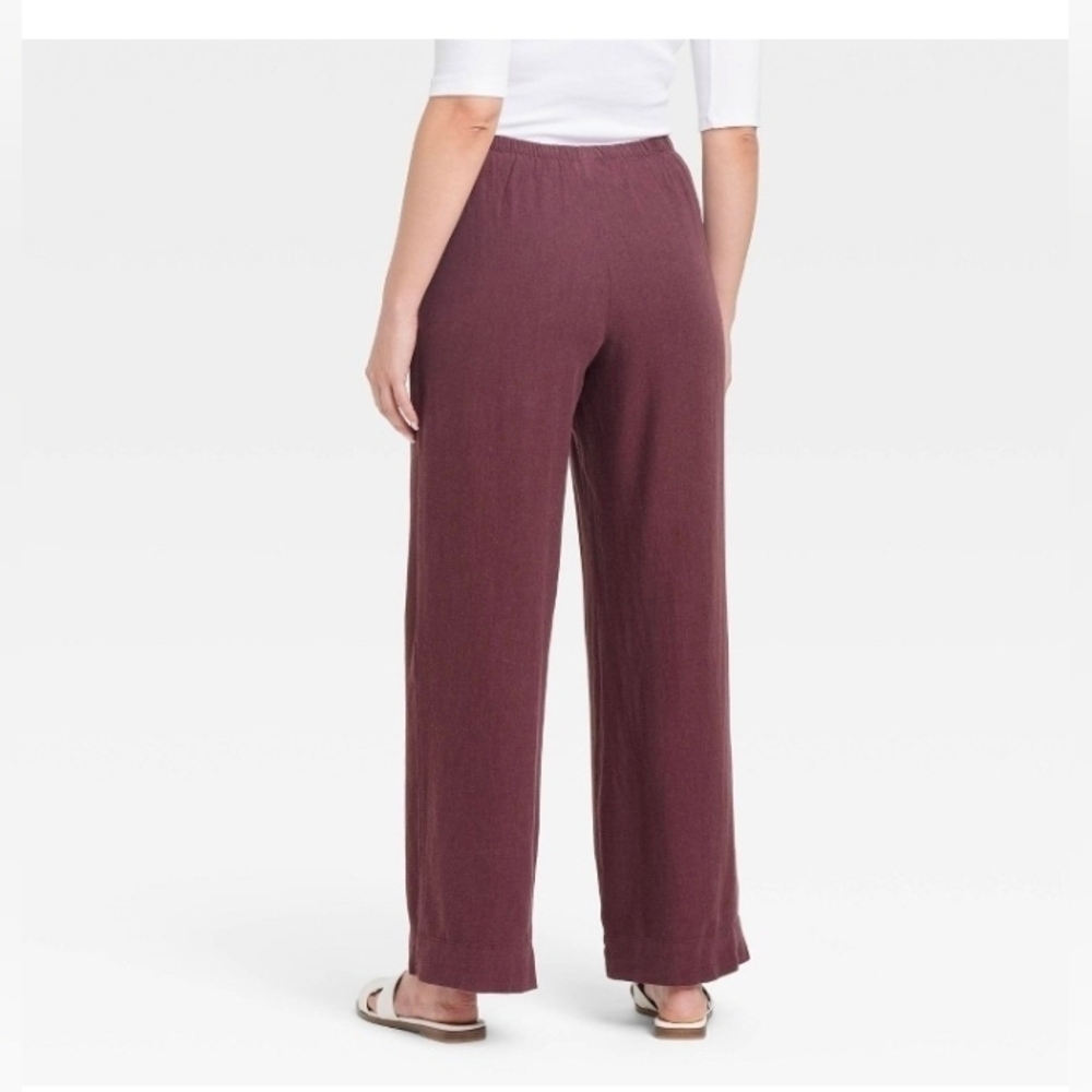 A New Day Women's Mid-Rise Wide Leg Linen Pull On Pants Seam Pocket - Picture 6 of 9